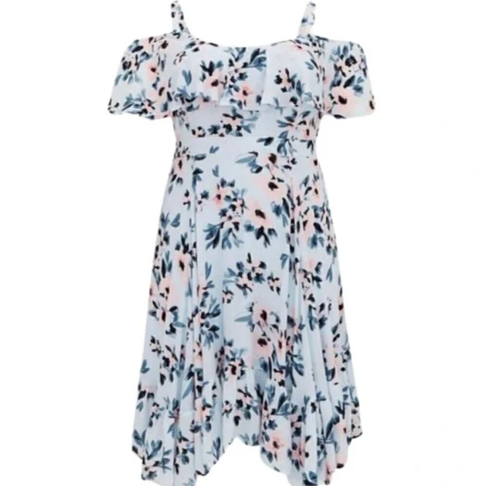 TORRID  Mini Gauze Blue Floral Print Cold Shoulder Skater Dress Size 2 18/20